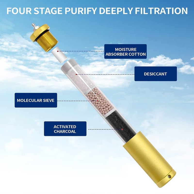 TUXING فلتر زيت وماء لضاغط الهواء TUXING 4500Psi PCP، فلتر هواء عالي الضغط، فاصل زيت الماء للغوص مع موصل سريع أنثوي وذكري 8 مم لشحن بندقية الهواء PCP وخزان الغوص L350*OD49*ID36mm - Image 5
